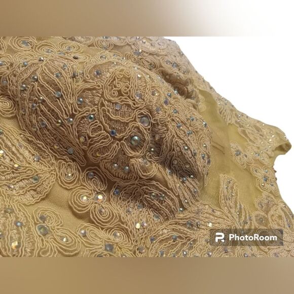 Aspeed Design Lace and Jewel / Rhinestone Champagne Formal Dress - Picture 4 of 16